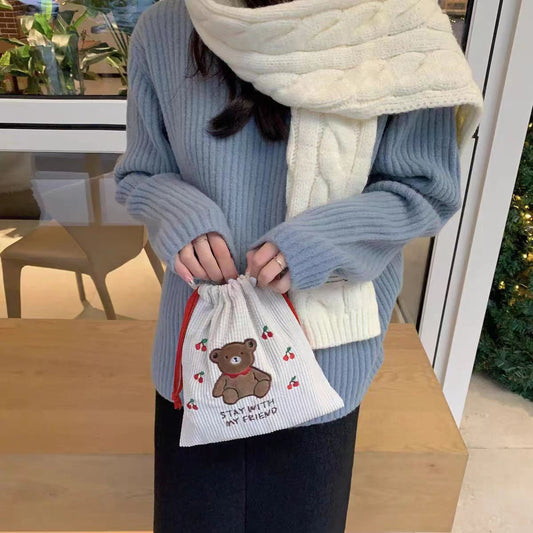 Kawaii Bear Corduroy Cloth Bag