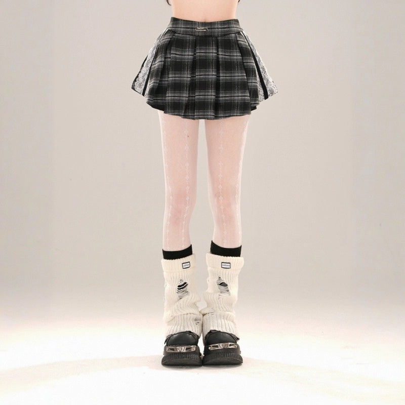 American Lace Plaid Pleated Skirt