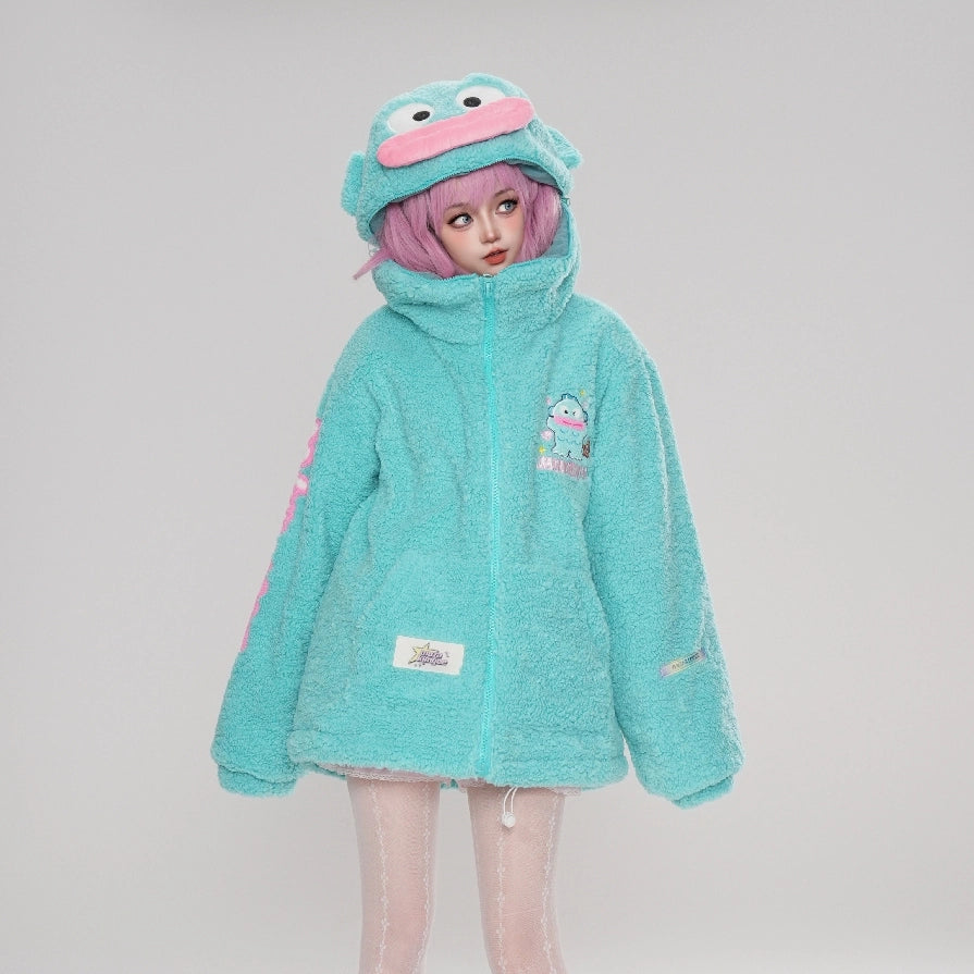 Kawaii Blue Hangyodon Hooded Plush Coat