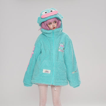 Kawaii Blue Hangyodon Hooded Plush Coat