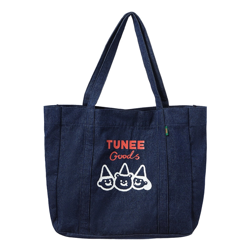 Kawaii Cartoon Bear Print Denim Shoulder Bag