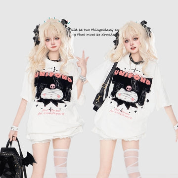 Kawaii Kurome Embroidered Round Neck T-shirt