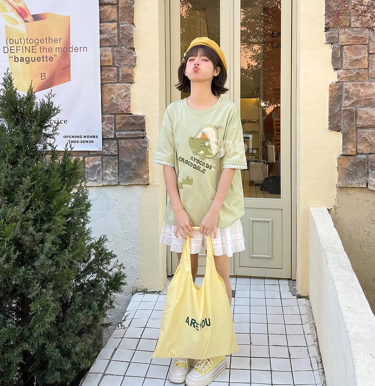 Kawaii Multicolor Cartoon Pattern Embroidered T-shirts