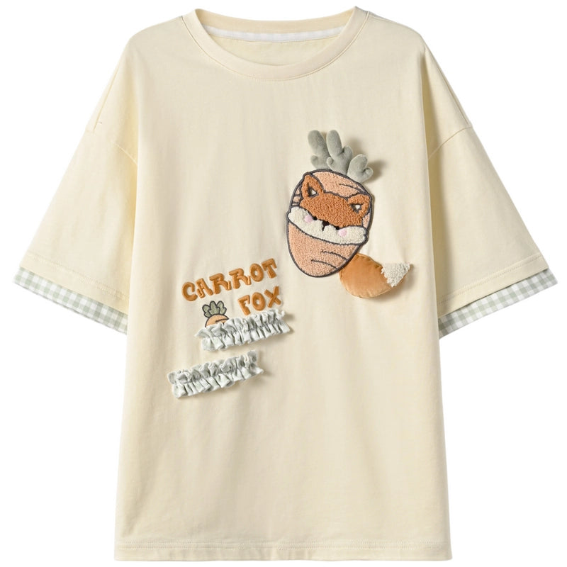 Kawaii Multicolor Cartoon Pattern Embroidered T-shirts