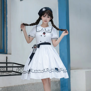 Kawaii Navy Style Striped Lolita OP Dress