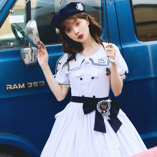Kawaii Navy Style Striped Lolita OP Dress