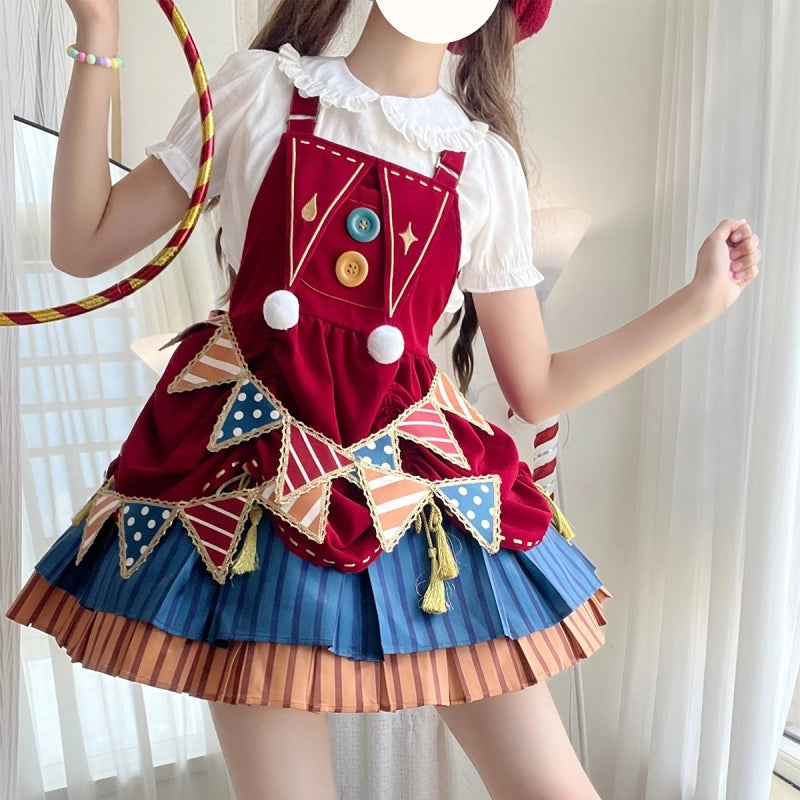 Kawaii Sweet Style Circus Clown Lolita Overalls Skirt