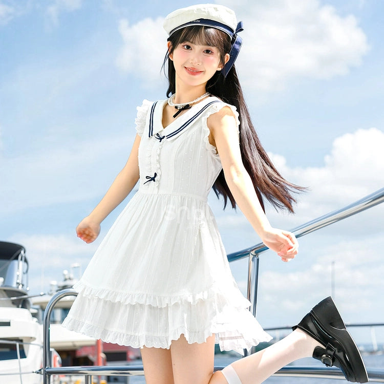 Kawaii White Navy Style Sailor Suit Dress Kawaii White Navy Style Sailor Suit Dress