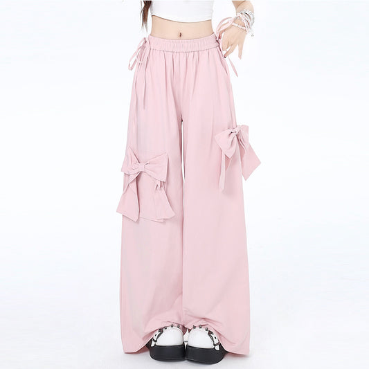 Sweet Dopamine Style Pink Bow Wide Leg Pants