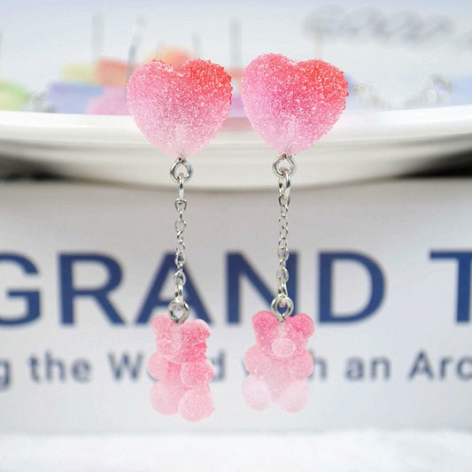 Kawaii Sugar Bear Heart Earrings