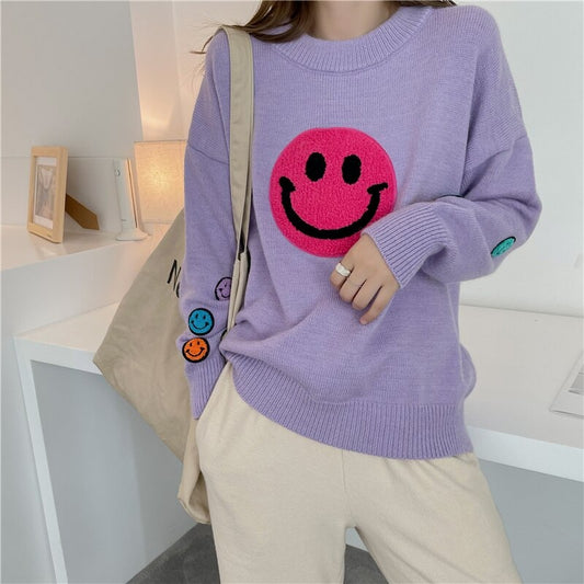 Kawaii Purple Smile Sweater.
