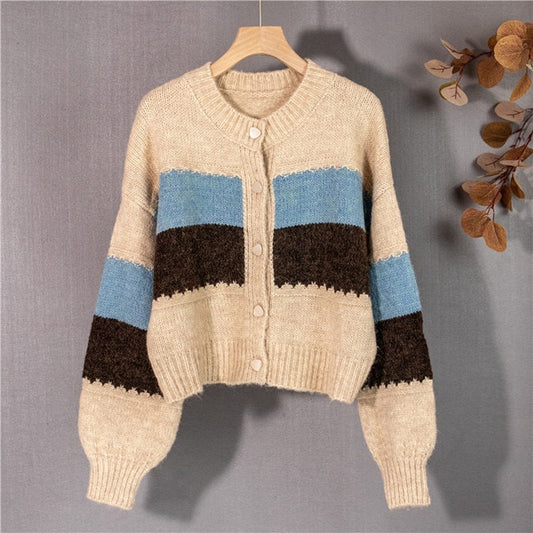 vintage contrast color striped cardigans