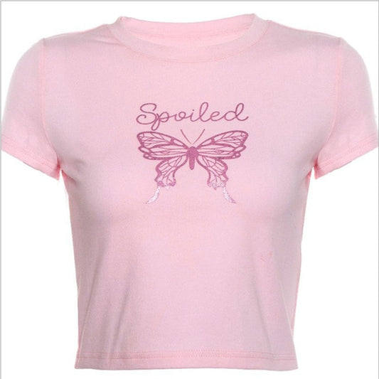 Pink Butterfly Crop Top
