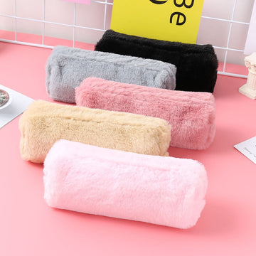 Kawaii Solid Color Plush Pencil Case