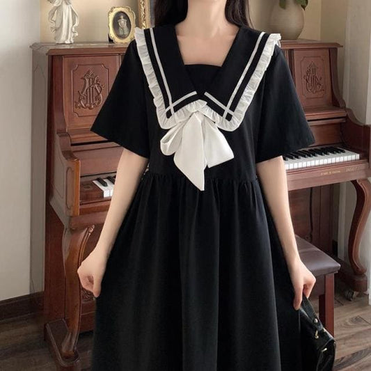 Kawaii Black Summer Bow Dress