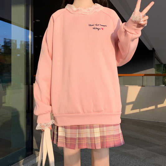 Kawaii Lace Hem Sweatshirt