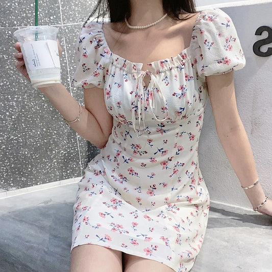 Floral Puff Sleeve Ruffle Summer Dress