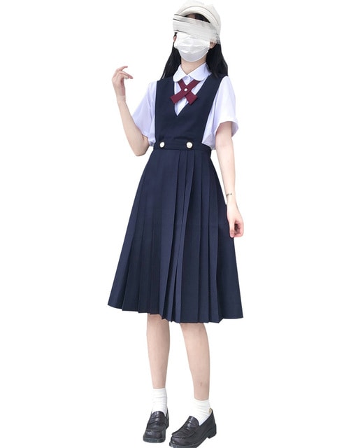 Kawaii Bow Tie Pleated Suspender Skirt Two Pieces Set
