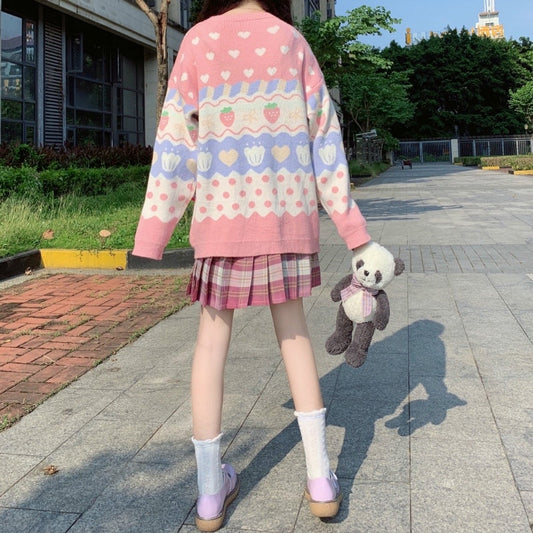 Kawaii Vintage Pink Strawberry Sweater