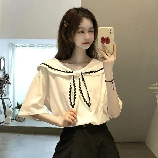 Kawaii Preppy Style Sailor Collar Shirt