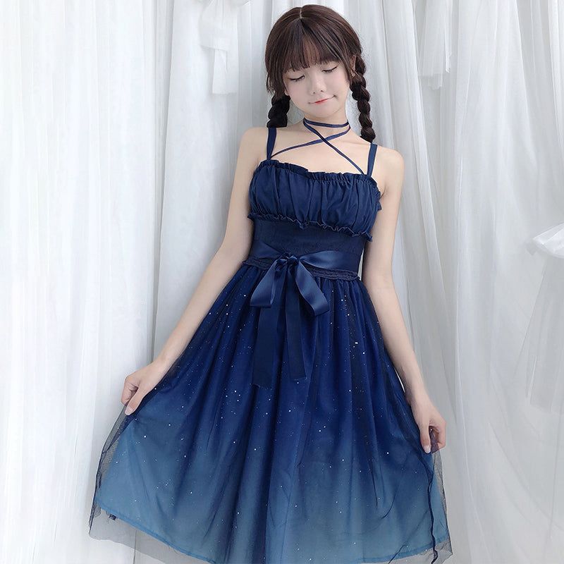 blue galaxy dress Blue Floral Smocked Rollins Maxi Dress main image 1