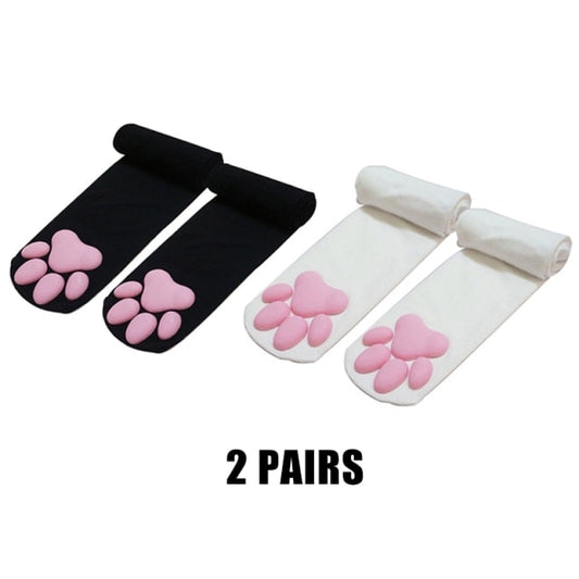 3d Cute Cat Paw Pad Thigh High Socks
