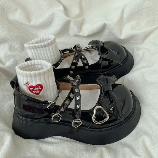 Devil Bow Knot Strap Platform Mary Janes Shoes