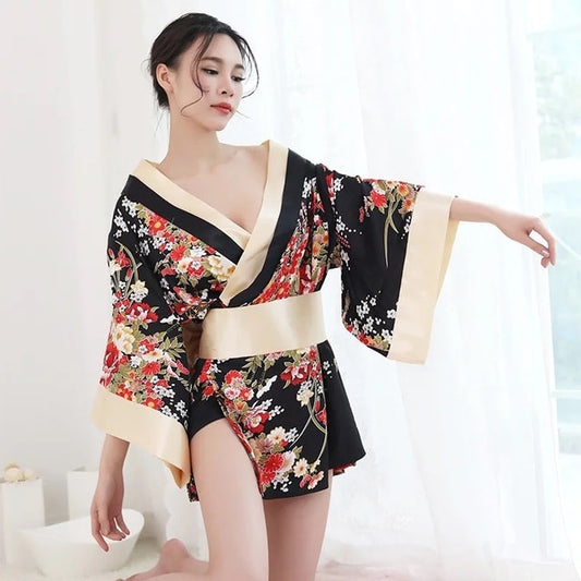 Red Floral Japanese Cute Female Kimono