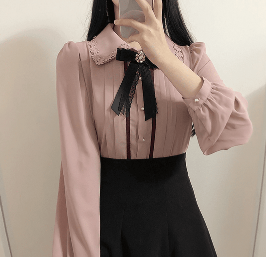 Preppy Style Vintage Button Blouse