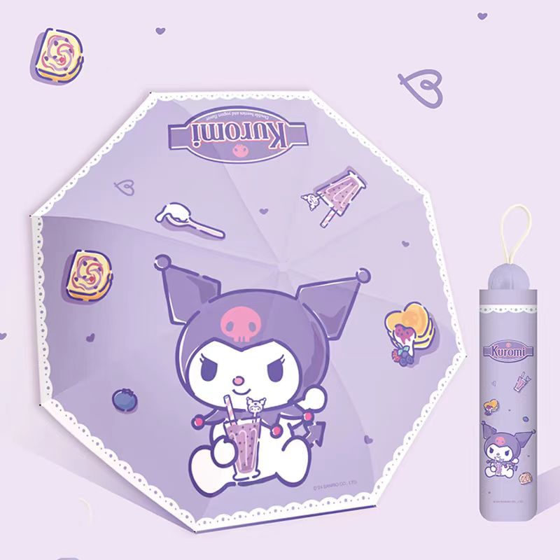 Kawaii Sanrio Kuromi Three-Fold Sun Umbrella