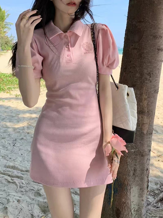 Heart Puff Sleeve Polo Dress