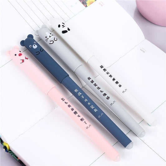 Kawaii Pig Bear Cat Mouse Erasable Gel Pen 4 Pcs
