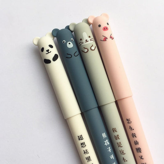 Kawaii Pig Bear Cat Mouse Erasable Gel Pen 4 Pcs