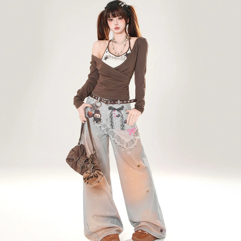 American Blue Gradient Wide-Leg Jeans