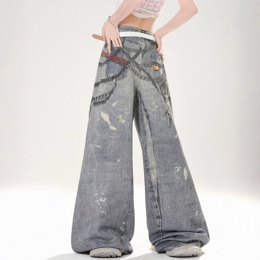 American Blue Graffiti Wide-leg Jeans