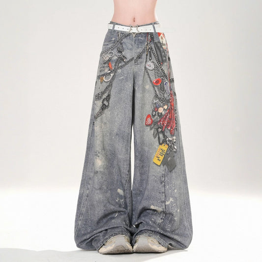 American Blue Graffiti Wide-leg Jeans