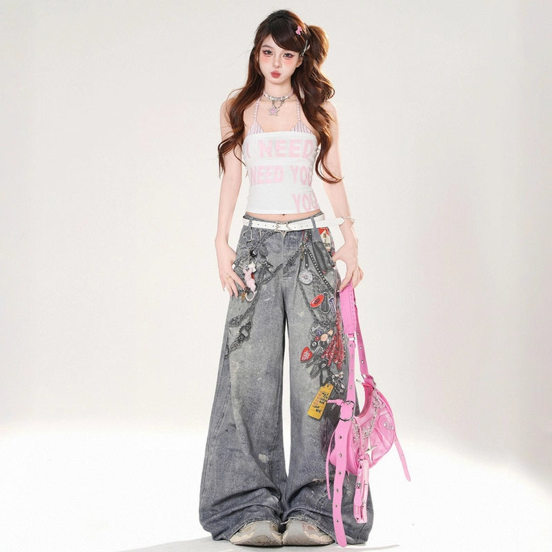 American Blue Graffiti Wide-leg Jeans