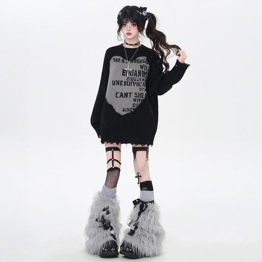 American Lazy Style Letter Printed Sweater
