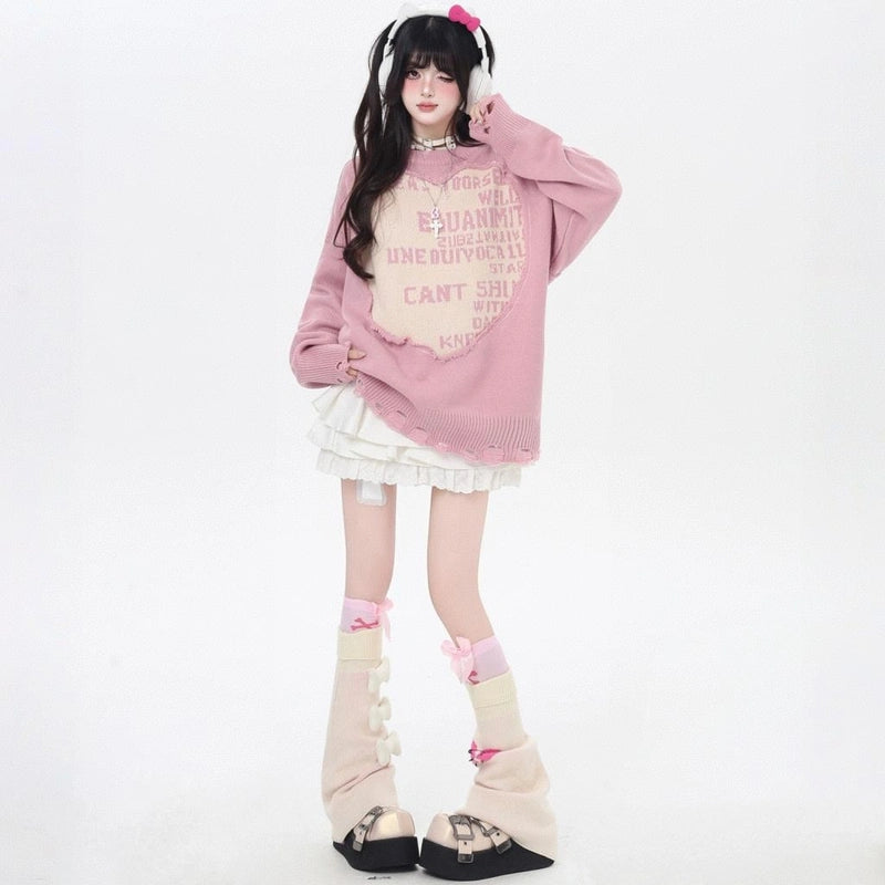 American Lazy Style Letter Printed Sweater