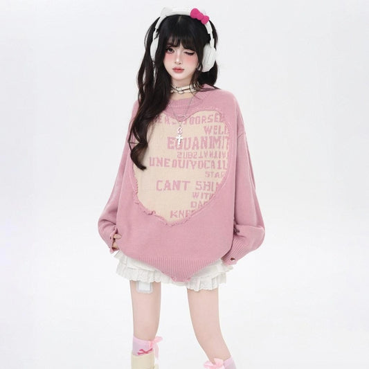 American Lazy Style Letter Printed Sweater