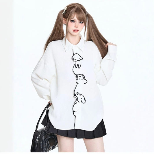 American Retro Cartoon Print Puppy Print Blouse