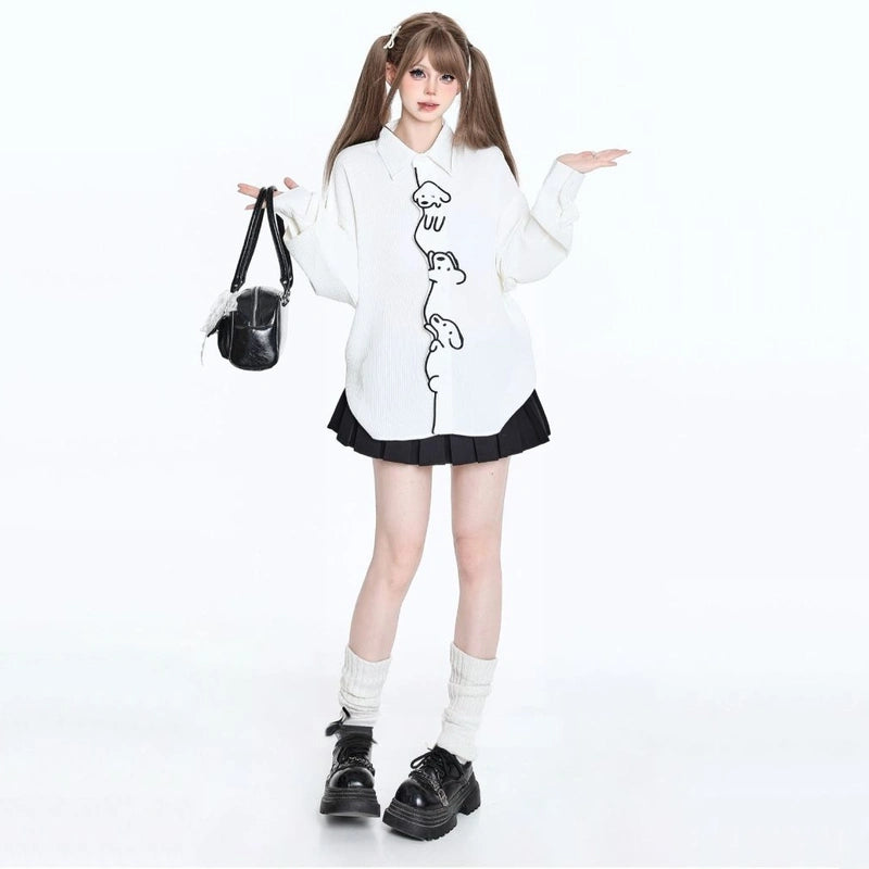 American Retro Cartoon Print Puppy Print Blouse
