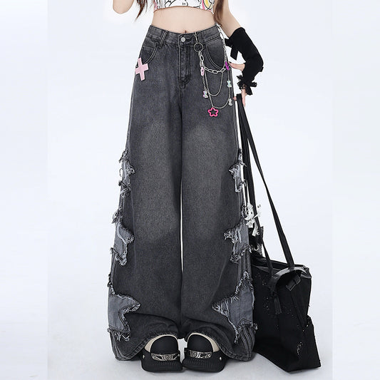 American Retro Star Patch Wide Leg Jeans