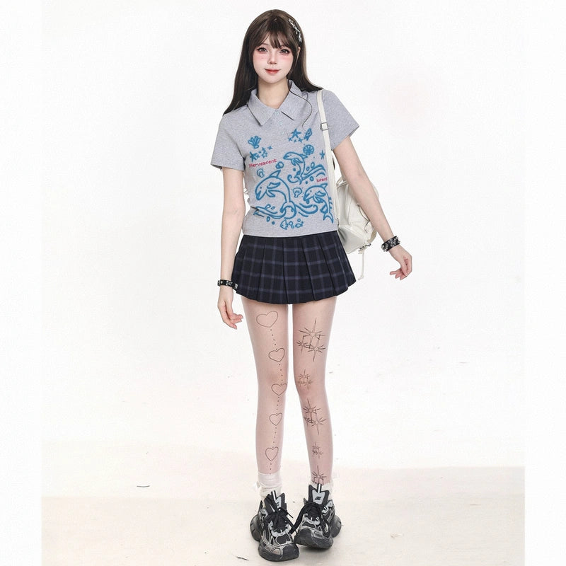 American Retro Style Blue Plaid JK Skirt