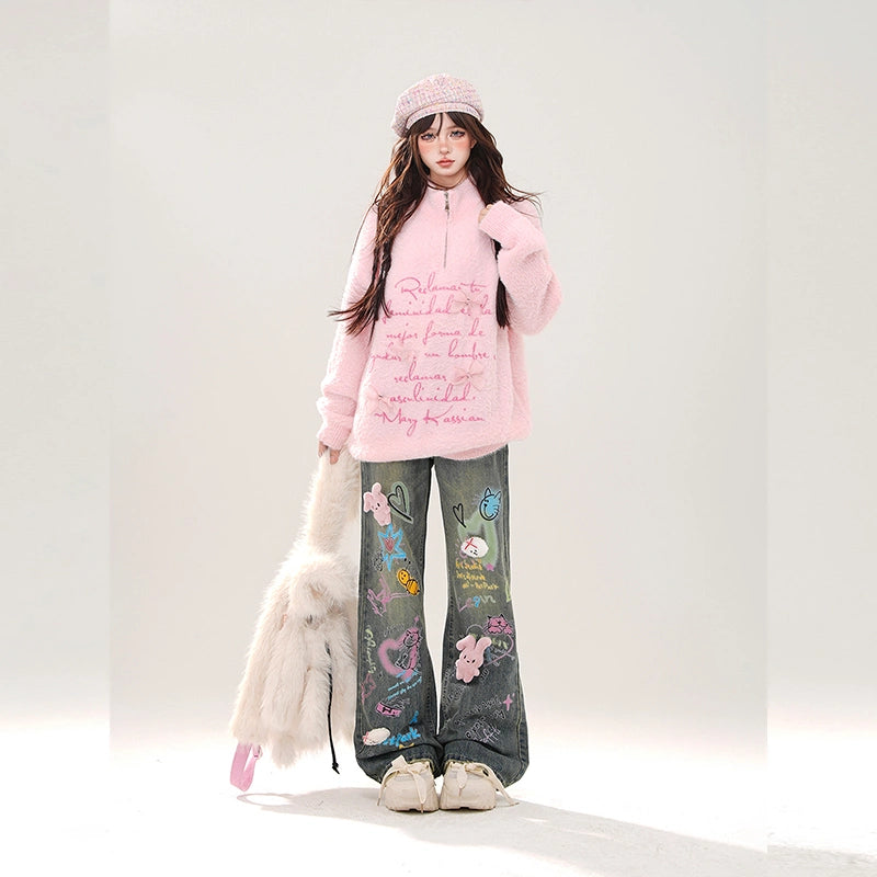 American Retro Style Graffiti Jeans