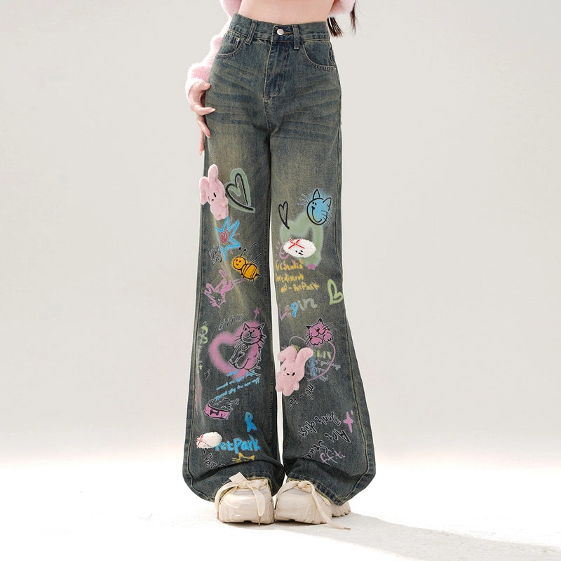 American Retro Style Graffiti Jeans