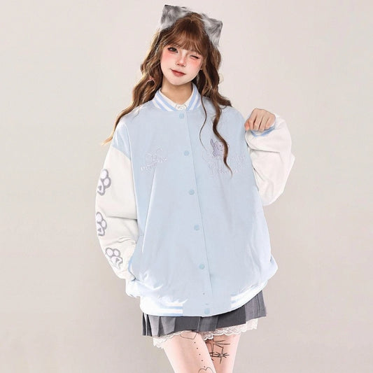 American Retro Style Puppy Embroidered Collar Jacket