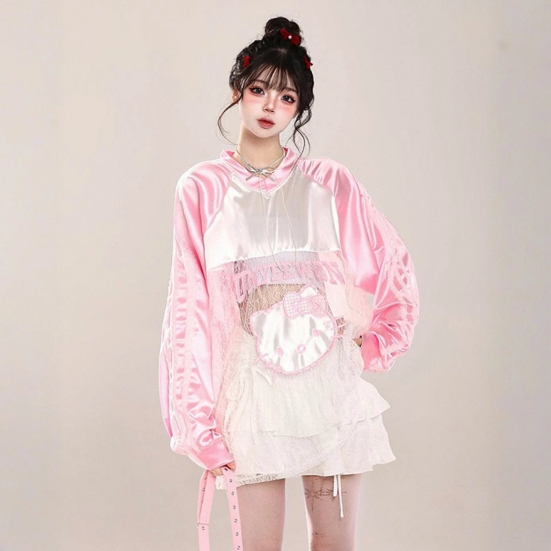 American Style Hello Kitty Embroidered Hollow T-shirt
