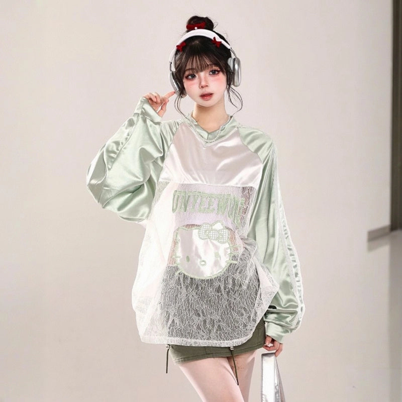 American Style Hello Kitty Embroidered Hollow T-shirt