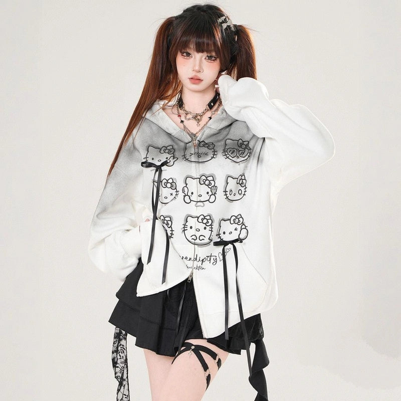 American Style Hello Kitty Gradient Print Oversized Sweatshirt